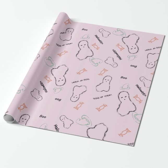 Happy Halloween Ghost Candy Hand Lettering Doodle  Wrapping Paper (Unrolled)