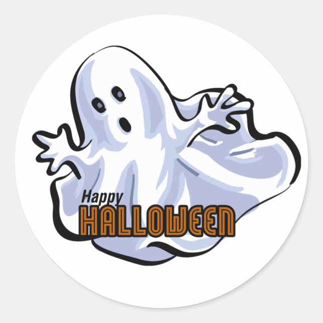 Happy Halloween Ghost Cartoon Classic Round Sticker (Front)