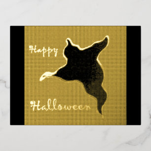 Happy Halloween Ghost Cartoon Gold Foil Postcard