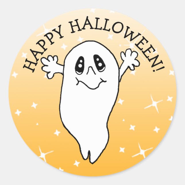 Happy Halloween Ghost Classic Round Sticker (Front)