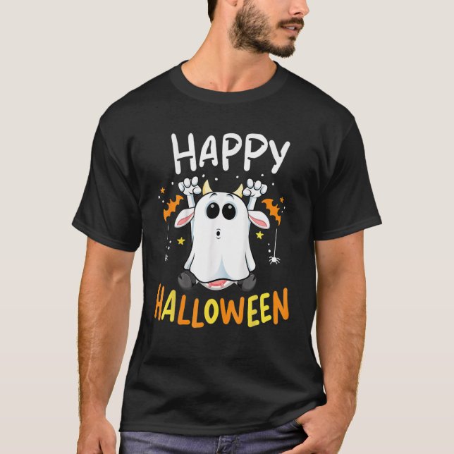 Happy Halloween Ghost Cow Ghost Cow Halloween Farm T-Shirt (Front)