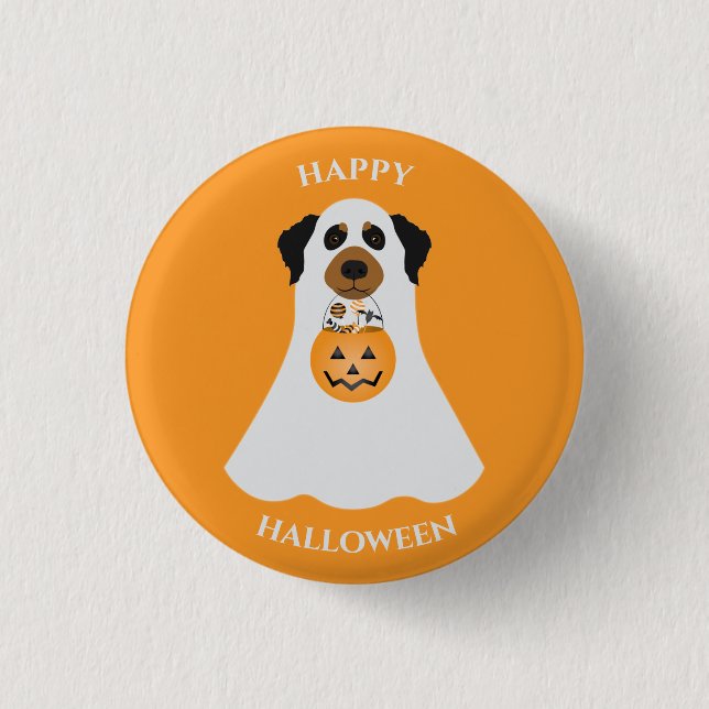 Happy Halloween Ghost Dog Button (Front)