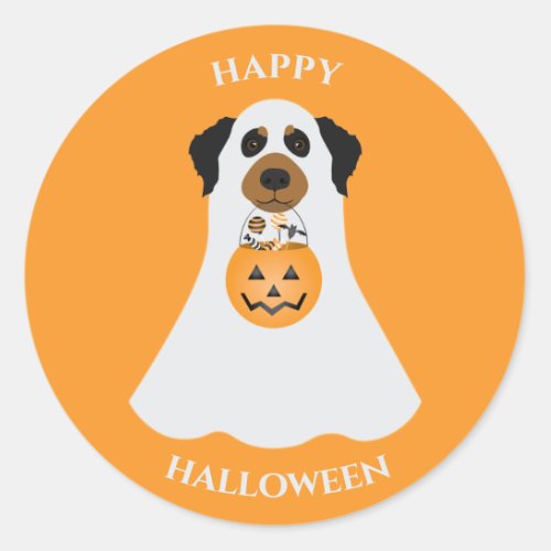 Happy Halloween Ghost Dog Classic Round Sticker