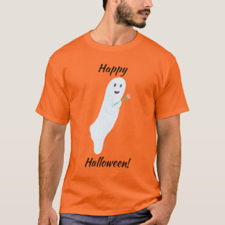 Happy Halloween Ghost holding Orange Rose Tshirts