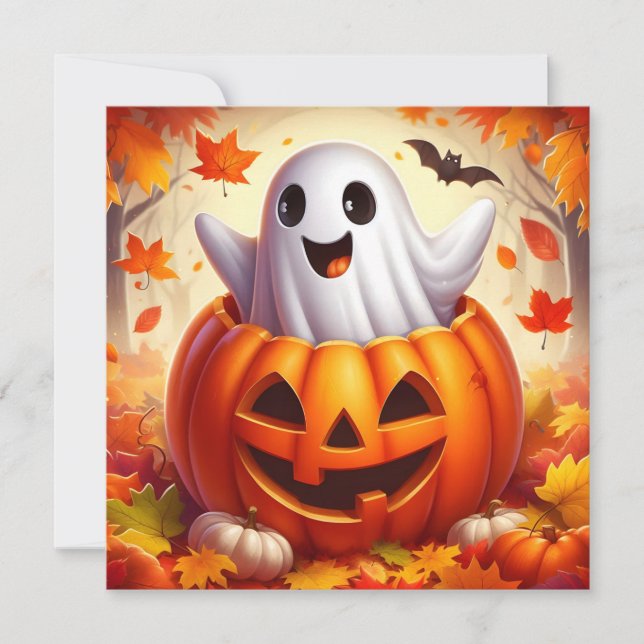 Happy Halloween Ghost in pumpkin Holiday Card (Front)