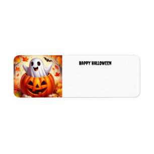 Happy Halloween Ghost in pumpkin Label