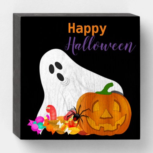 Happy Halloween Ghost Jack O Lantern Wood Box Sign