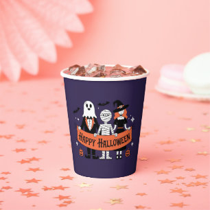 Happy Halloween Ghost, Mommy, and Witch Purple Paper Cups