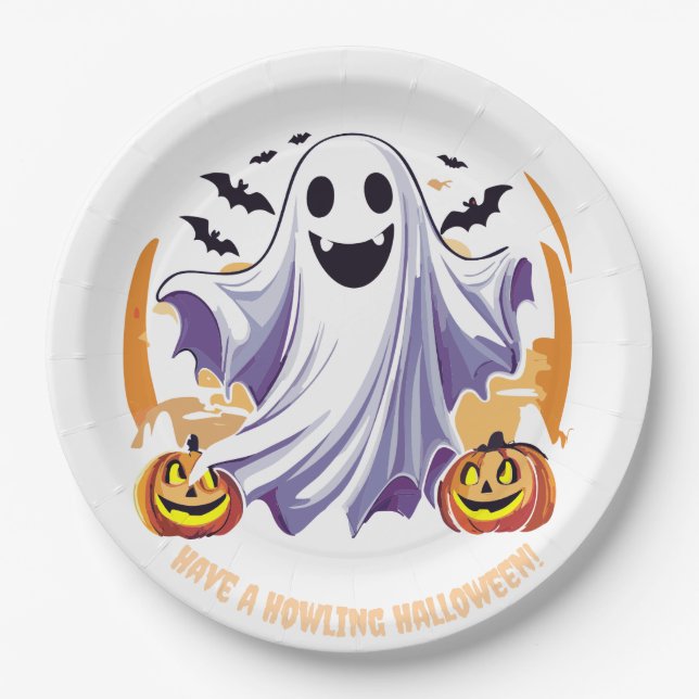 Happy Halloween Ghost Paper Plates (Front)