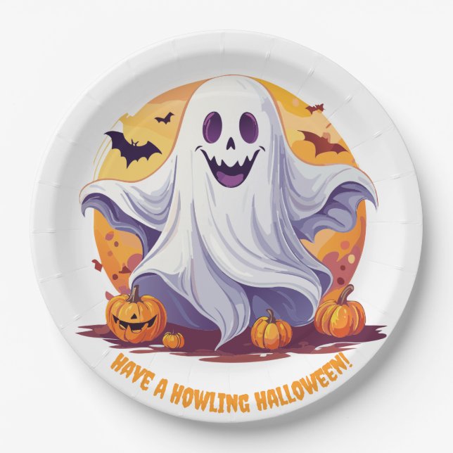 Happy Halloween Ghost Paper Plates (Front)