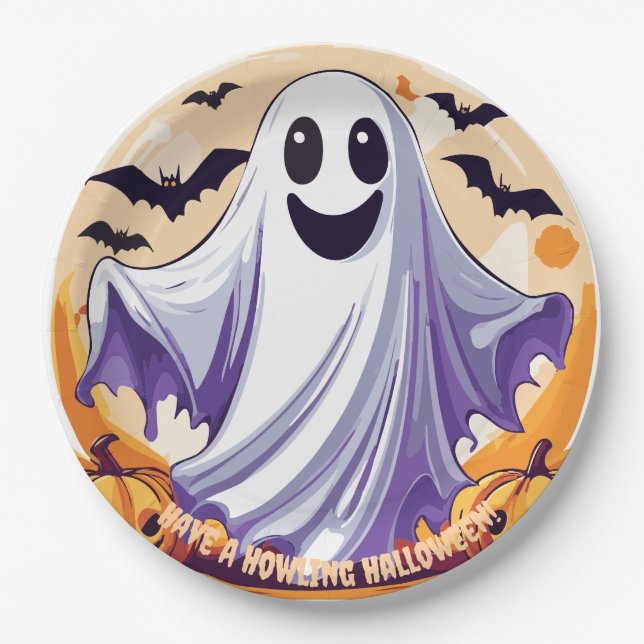 Happy Halloween Ghost Paper Plates (Front)