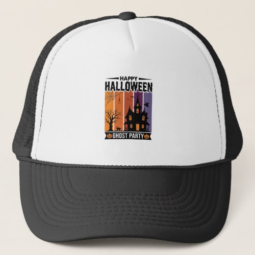 Happy Halloween Ghost Party Haunted House Shirt De Trucker Hat