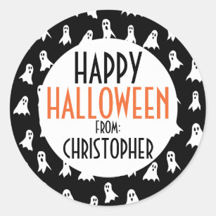 Happy Halloween Ghost Pattern Kids Personalized Classic Round Sticker