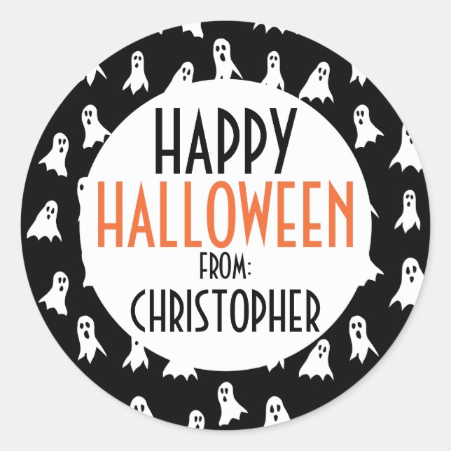 Happy Halloween Ghost Pattern Kids Personalized Classic Round Sticker (Front)
