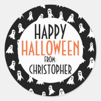 Happy Halloween Ghost Pattern Kids Personalized Classic Round Sticker