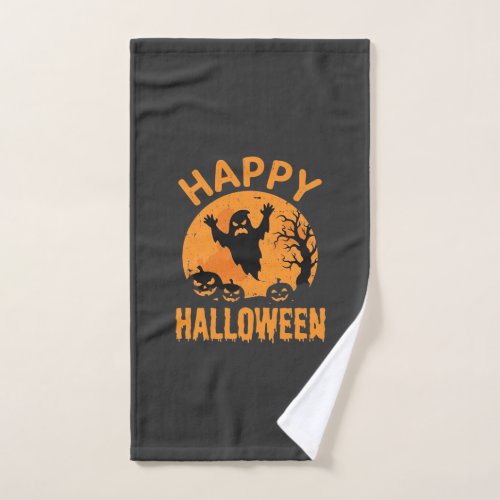 Happy Halloween Ghost Pumpkin Vector Design Hand Towel