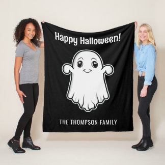 Happy Halloween Ghost Smiling Custom Family Name Fleece Blanket