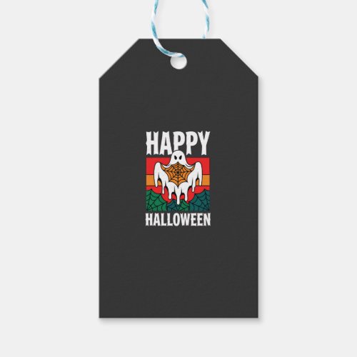 Happy Halloween Ghost Spiderweb Retro Gift Tags