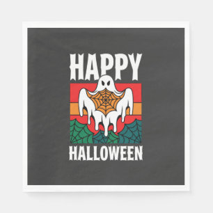Happy Halloween Ghost Spiderweb Retro Napkins