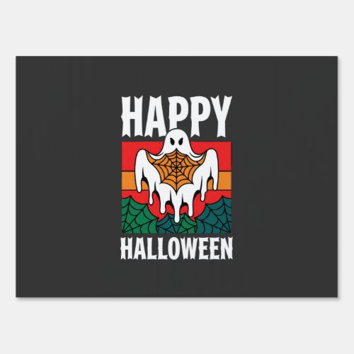Happy Halloween Ghost Spiderweb Retro Sign
