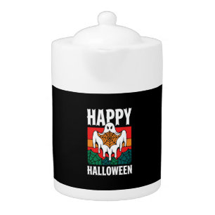 Happy Halloween Ghost Spiderweb Retro Teapot