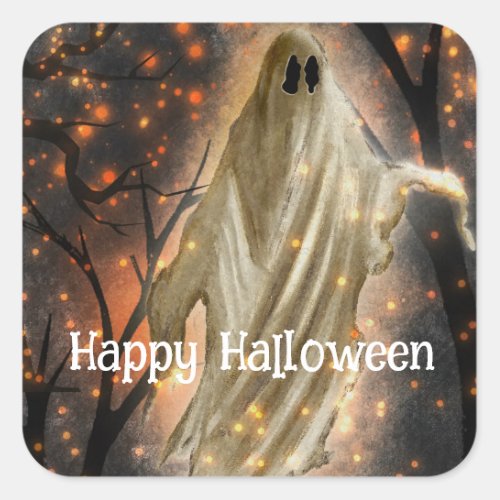 Happy Halloween Ghost Square Sticker