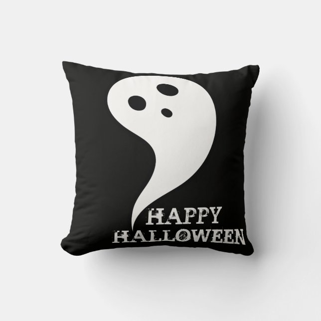 Happy Halloween Ghost Throw Pillow (Front)
