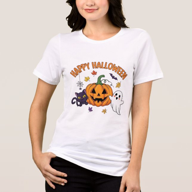 Happy Halloween Ghost Tri-Blend Shirt (Front)