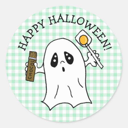 Happy Halloween Ghost with Candy Classic Round Sticker