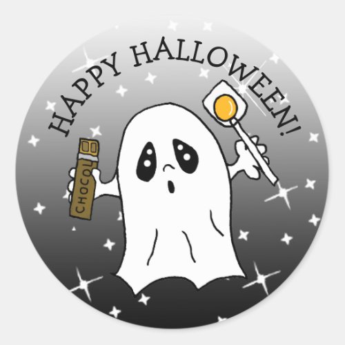 Happy Halloween Ghost with Candy Classic Round Sticker