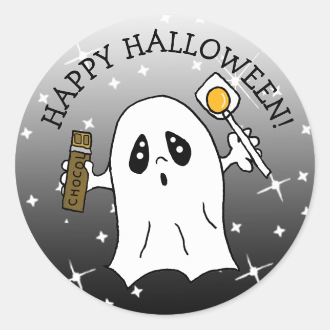 Happy Halloween Ghost with Candy Classic Round Sticker (Front)
