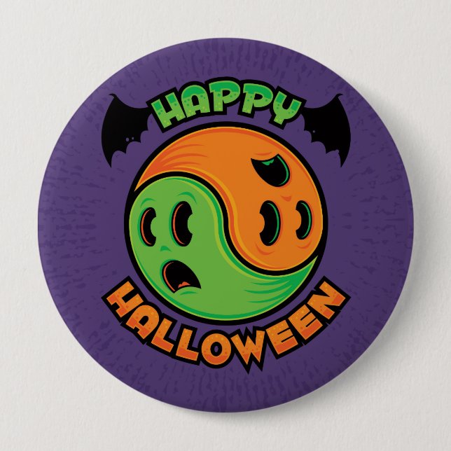 Happy Halloween Ghost Yin-Yang Button (Front)