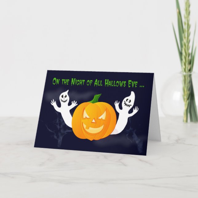 Happy Halloween ghosts and pumpkin birthday card (Front)