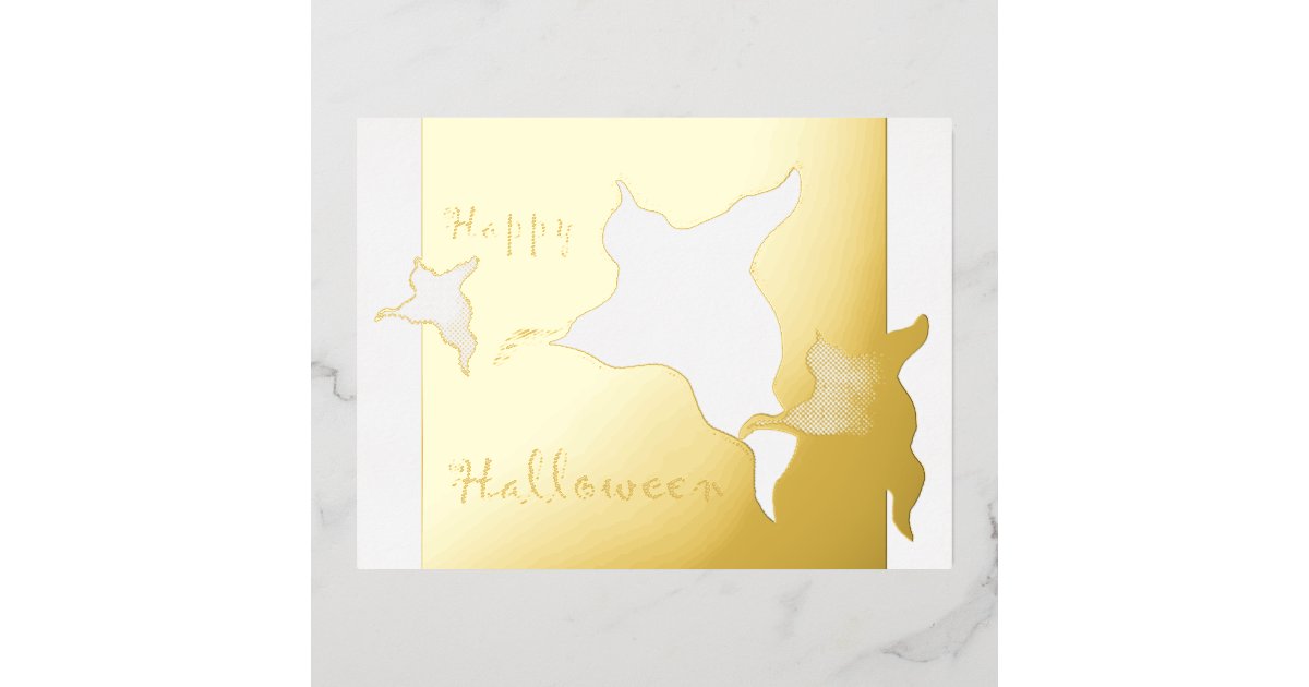 Happy Halloween Ghosts Cust. Gold Foil Post Card | Zazzle