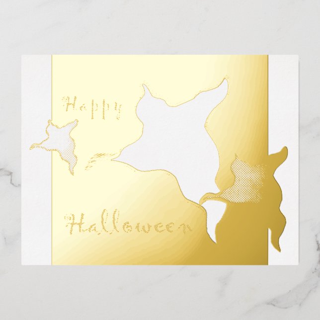 Happy Halloween Ghosts Cust. Gold Foil Post Card (Front)