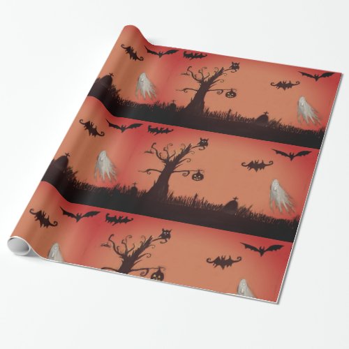 Happy Halloween  Ghosts  Pumpkin Wrapping Paper