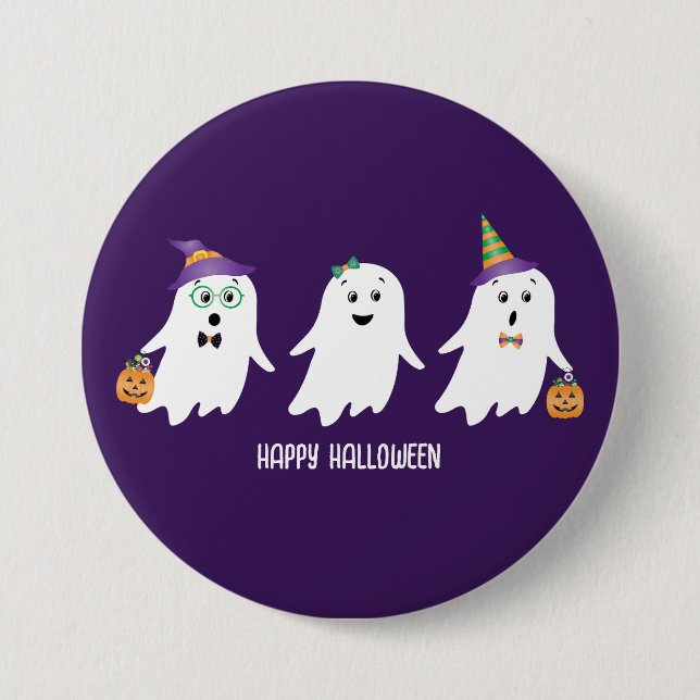 Happy Halloween Ghosts Trick Or Treat Button (Front)