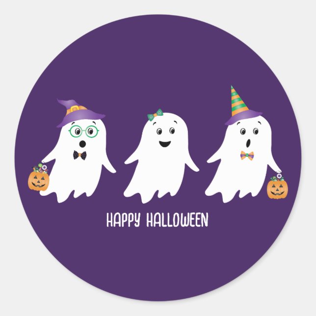 Happy Halloween Ghosts Trick Or Treat Classic Round Sticker (Front)
