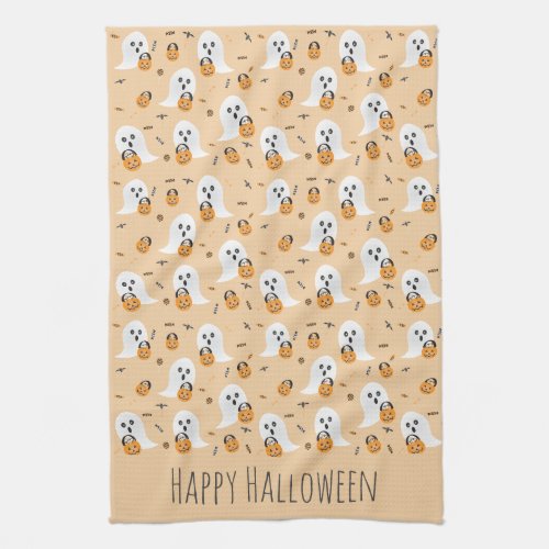 Happy Halloween Ghosts Trick Or Treating Pattern Kitchen Towel