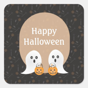 Happy Halloween Ghosts Trick Or Treating Square Sticker