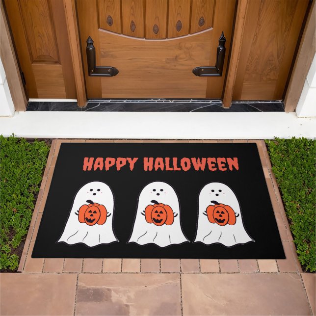 Happy Halloween Ghosts with Jack-o-Lanterns Doormat (Outdoor)