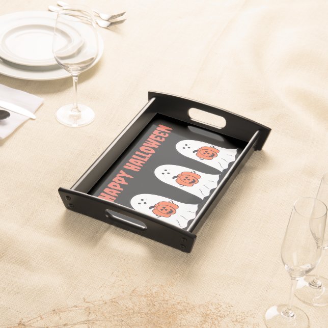 Happy Halloween Ghosts with Jack-o-Lanterns Serving Tray (Front)