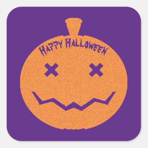 Happy Halloween Glitter Pumpkin Square Sticker