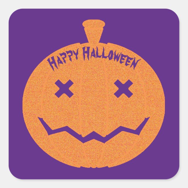 Happy Halloween Glitter Pumpkin Square Sticker (Front)