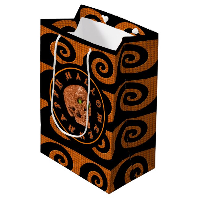 Happy Halloween Glitter Skull Gift Bag (Front Angled)