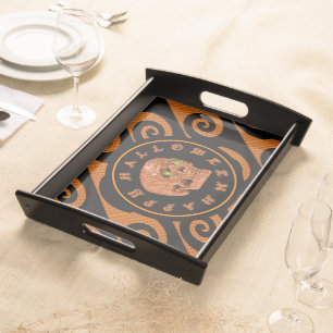 Happy Halloween Glitter Skull Serving Tray
