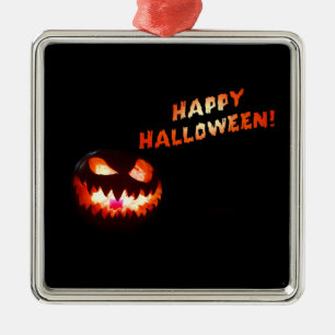 HAPPY HALLOWEEN - Glowing Jack-O-Lantern Metal Ornament