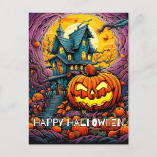Happy Halloween Glowing Misbehaving Pumpkin Postcard