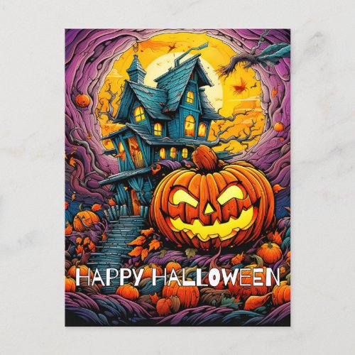 Happy Halloween  Glowing Misbehaving Pumpkin Postcard