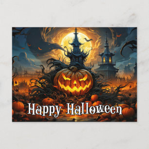 Happy Halloween Glowing Nefarious Pumpkin Postcard